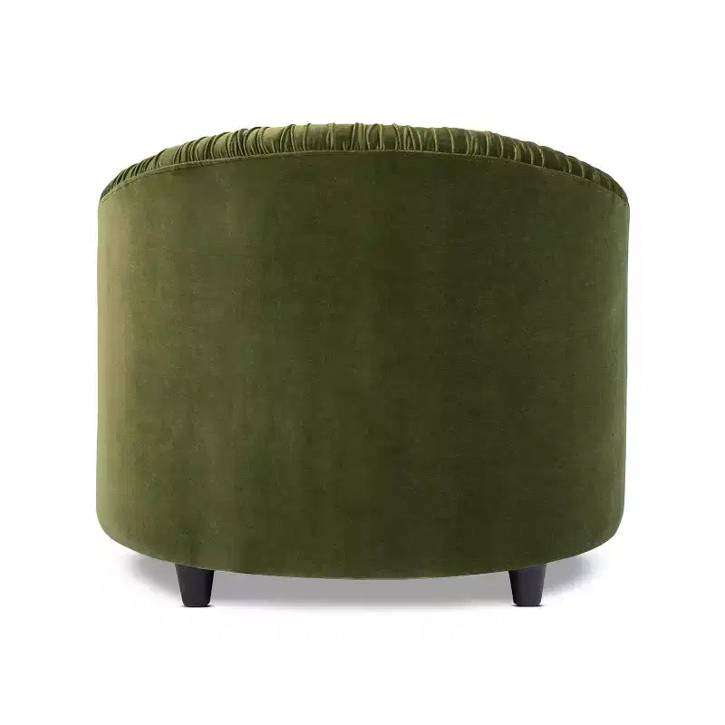 Jennifer Taylor Home Serena 31.5 Ruched Barrel Back Akzentsessel mit Bullion-Fransen, olivgrüner Performance-Samt