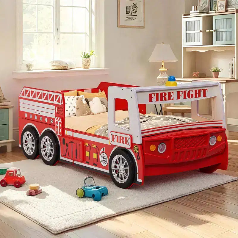 GDFStudio Juna Kinderbett "Feuerwehrauto" mit LED-Beleuchtung