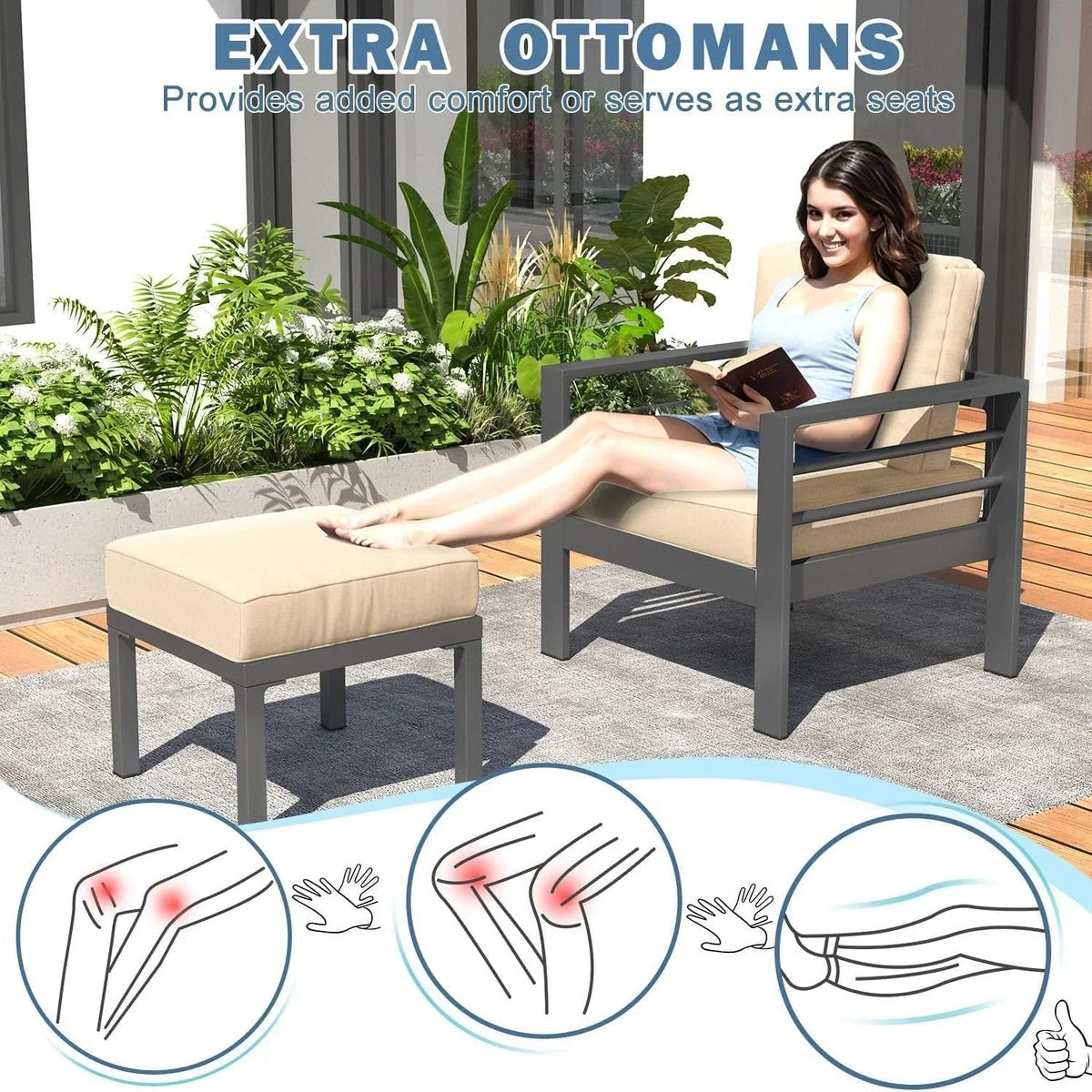 AECOJOY 7-teiliges Aluminium-Terrassenmöbel-Set Outdoor-Gesprächsgarnitur