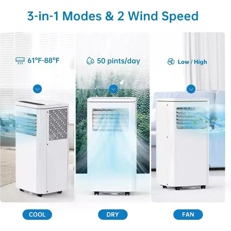 10000 BTU tragbare Klimaanlage, Heim-AC/Klimaanlage mit Fernbedienung für Räume bis zu 42 qm, 3-in-1-Funktionen/24-Stunden-Timer/Lenkrollen