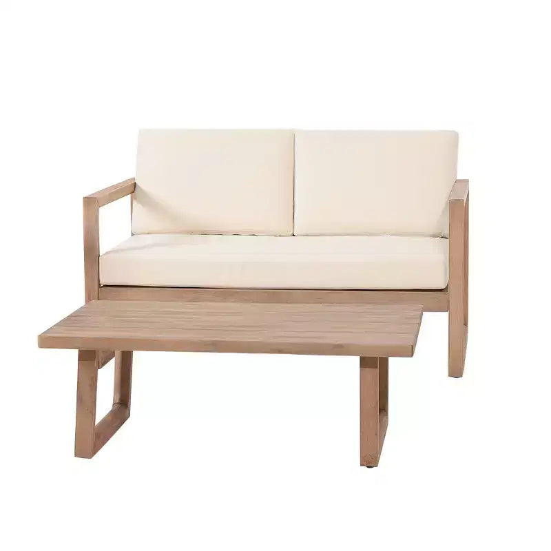 Akazienholz-Gartenmöbel-Set, Outdoor-Sitzgruppe mit Couchtisch und weichen Kissen für Garten, Veranda und Balkon, Beige - Merax