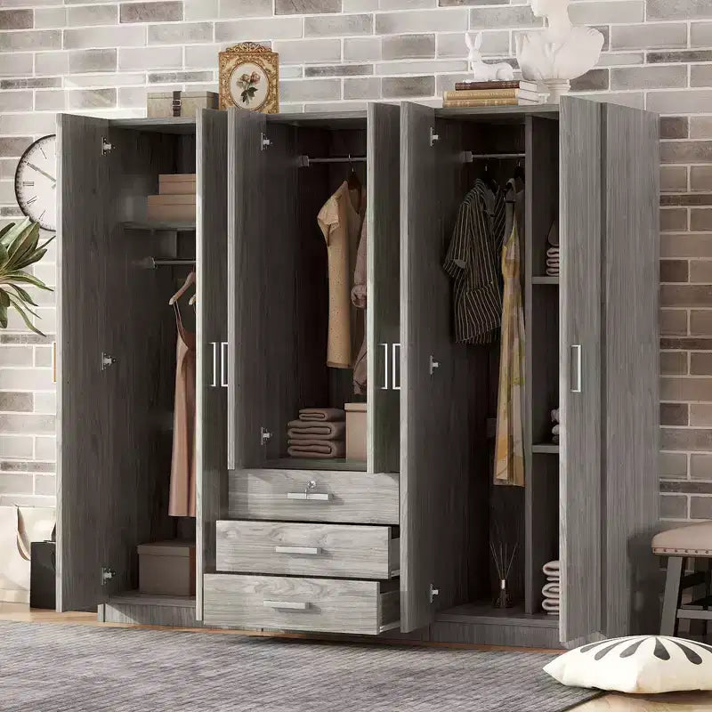 6-türiger Holz-Kleiderschrank mit Schubladen für das Schlafzimmer