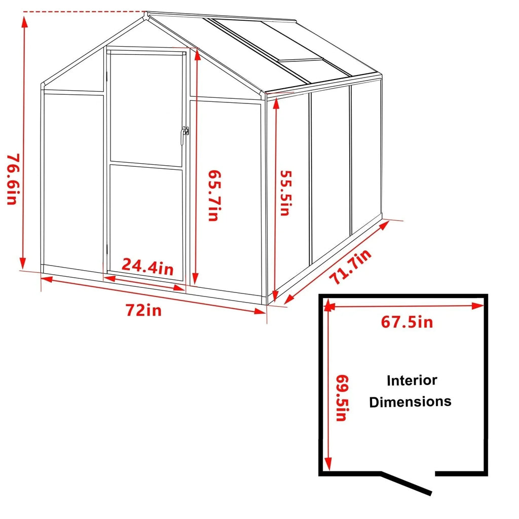 VEIKOUS Aluminium-Gewächshaus-Bausatz mit begehbarem Garten, verstellbarer Dachluke und abschließbarer Tür, Grau