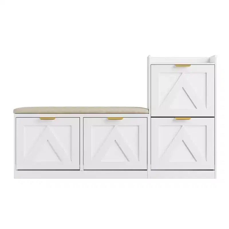 Schuhaufbewahrungsbank mit 5 aufklappbaren Schubladen & Etagenregal, Schuhschrank-Organizer für 18 Paar Schuhe mit gepolstertem Sitz, schmales Schuhregal für den Flur
