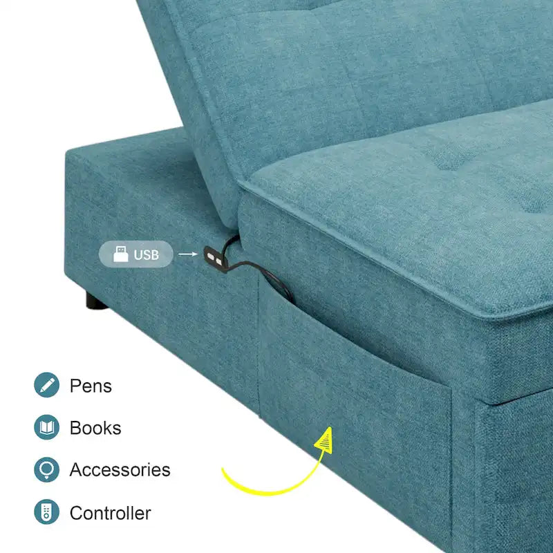 72.5 Leinen 4-in-1 3-Sitzer Schlafsofa mit 5-fach verstellbarer Rückenlehne und Aufbewahrungstasche