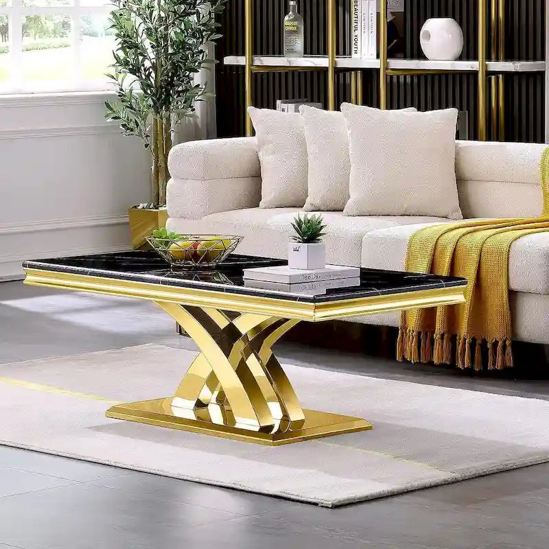 Moderner Couchtisch 48 Rechteckiger Couchtisch mit X-förmigem Sockel Couchtische für das Wohnzimmer