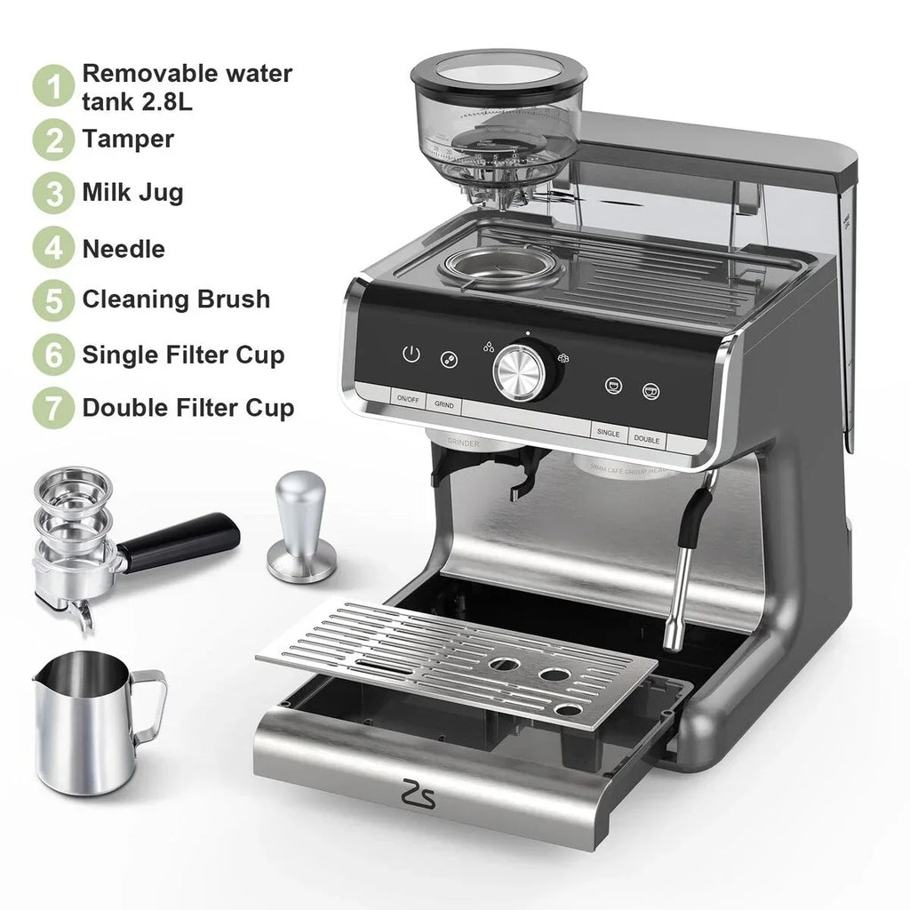 Espressomaschine, mit Mahlwerk, 2,8 L Wassertank