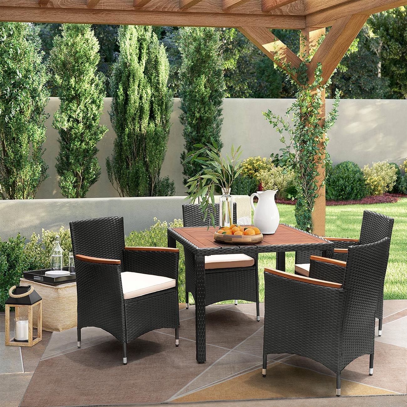 Lacoo PE-Rattan-/Akazienholz-Gartensitzgruppe