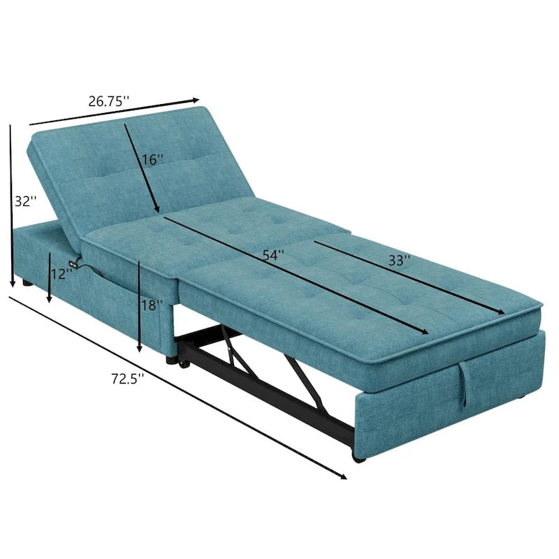 72.5 Leinen 4-in-1 3-Sitzer Schlafsofa mit 5-fach verstellbarer Rückenlehne und Aufbewahrungstasche