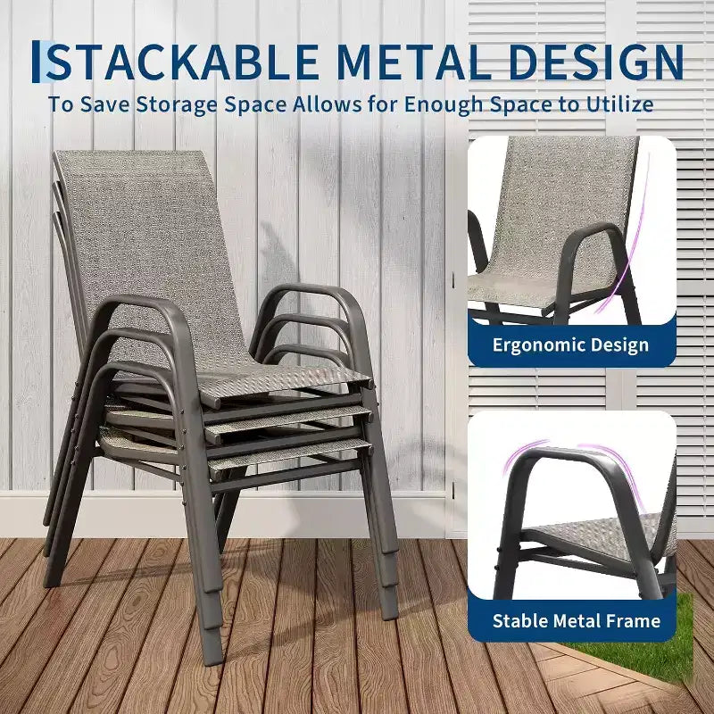 Terrassenstühle, stapelbare Outdoor-Esszimmerstühle, 4er-/6er-Set, wetterfeste, leichte Textilene-Outdoor-Stühle mit Armlehnen für Garten und Pool