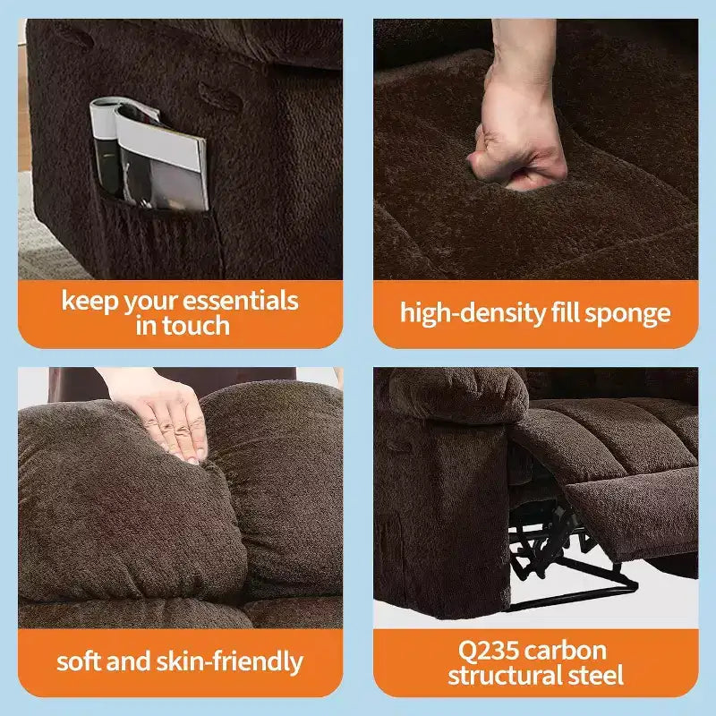 Manueller Relaxsessel, ergonomischer, atmungsaktiver Stoff-Relaxliege mit Seitentaschen, Einzelsessel, geeignet für Wohnzimmer Schlafzimmer