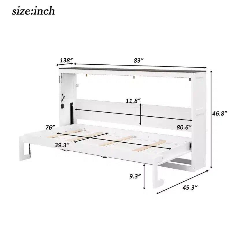 Doppelbett Murphy-Bett mit LED-Beleuchtung, kann in einen Schrank umgewandelt werden, Verstecktes Wandbett-Schrank für Gästezimmer
