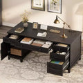 60 Executive Schreibtisch mit Schubladen, Home Office Schreibtisch mit Ladestation, Computer-Schreibtisch aus Holz für Arbeitszimmer, Konferenztisch für Wohnzimmer