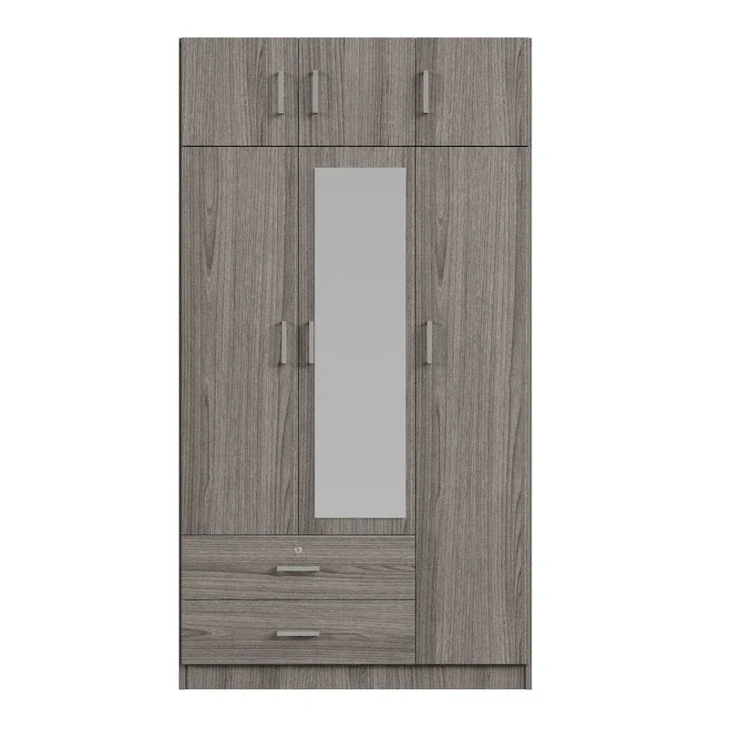 3-türiger Spiegelkleiderschrank mit 2 Schubladen und Aufsatzschrank