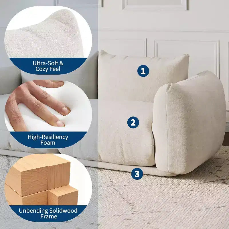 Modulares Chenille-Liebessofa, 2-Sitzer-Cloud-Sofa mit hochelastischem Schwamm, knochenloses Sofa für kleine Räume