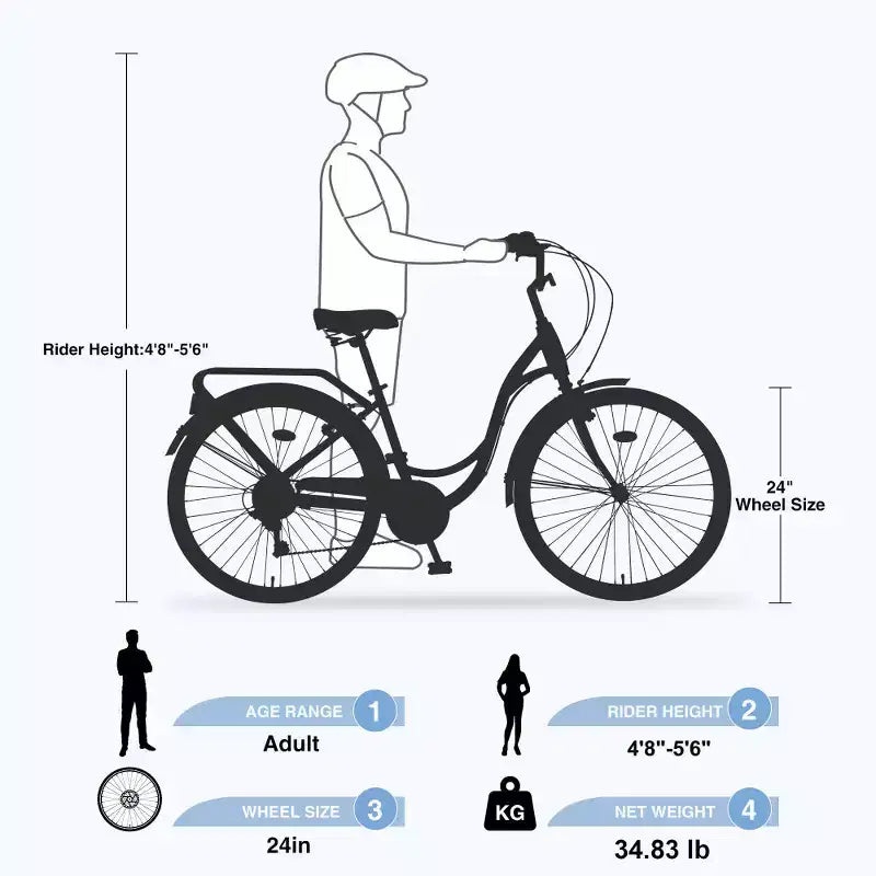Zeus & Ruta 24-Zoll Damenrad mit 7 Gängen und Stahlrahmen