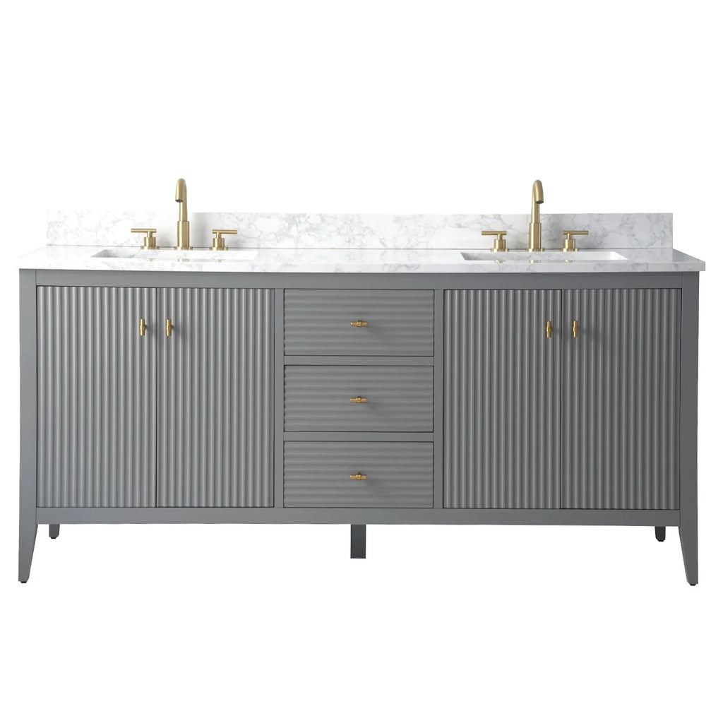 Vanity Art 72 Zoll Badezimmer-Waschtischunterschrank mit Doppelwaschbecken und Kunstmarmorplatte