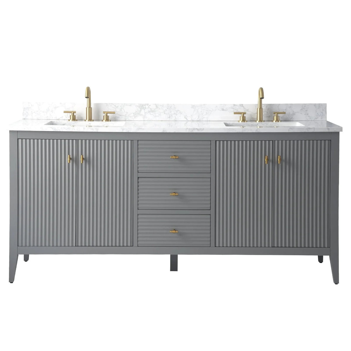 Vanity Art 72 Zoll Badezimmer-Waschtischunterschrank mit Doppelwaschbecken und Kunstmarmorplatte