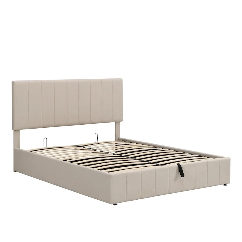 Queen-Size-Polster-Plattformbett mit hydraulischem Aufbewahrungssystem – Beige