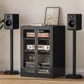 Bekrvio Metall-Mediaschrank, 4-stöckiger Stereoschrank mit Glastüren und verstellbaren Einlegeböden, Audio-AV-Rack mit Kabelmanagement
