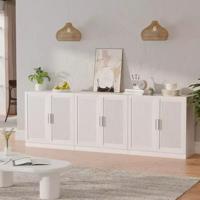 3er-Set Rattan-Tür-Sideboard-Buffet-Aufbewahrungsschränke mit verstellbaren Einlegeböden – 93Lx31H