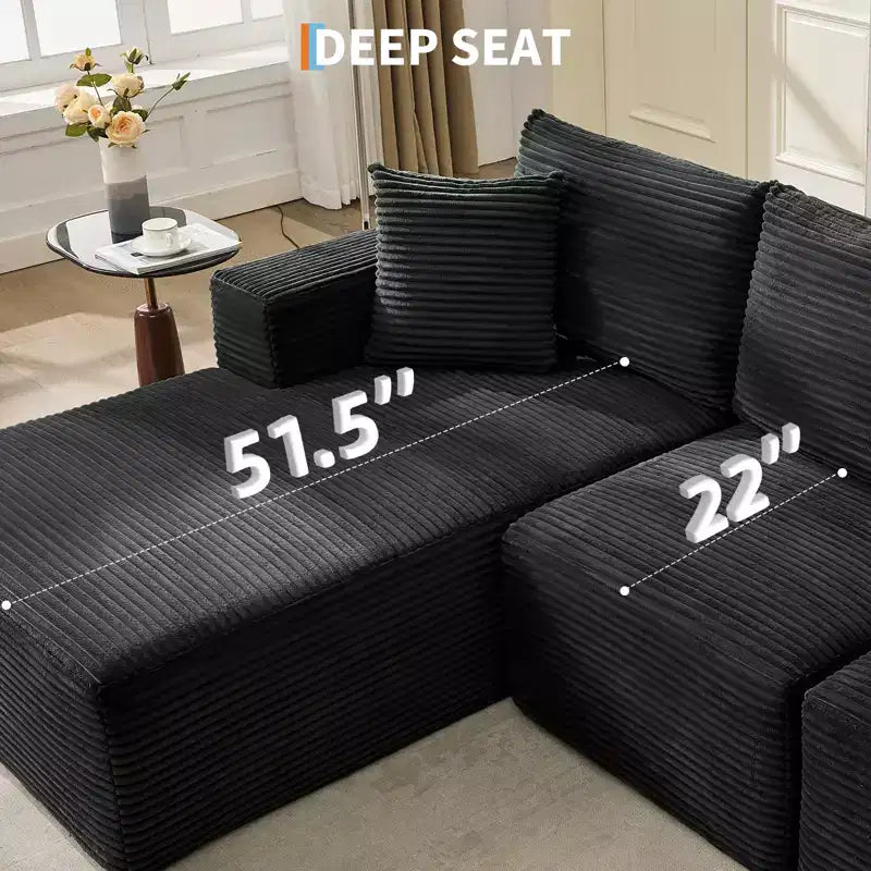 108 Modernes Sofa, 3-Sitzer Polster Ecksofa mit Kissen, Tiefes Sofa, Keine Montage Erforderlich