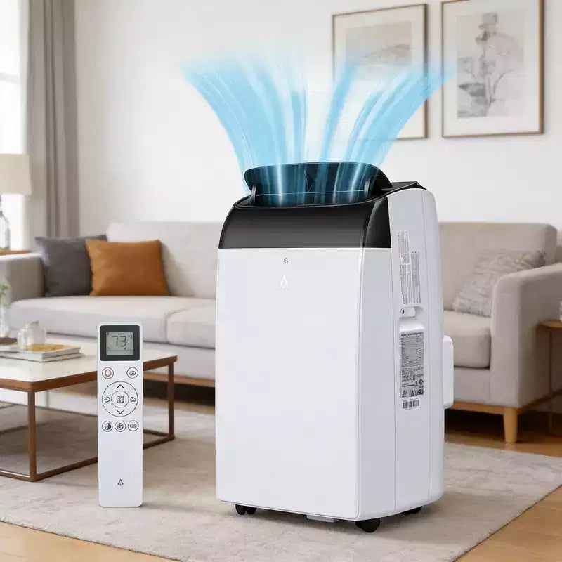 GustoWave 14000 BTU Klimaanlage mit Fernbedienung, tragbares AC-Gerät für Räume bis zu 70 m², Weiß/Schwarz