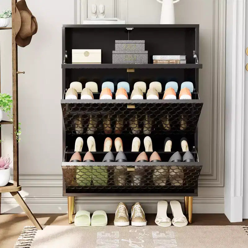 CLIHOME Schuhschrank für 24 Paar Schuhe, Flur, Schuhaufbewahrung, mit Kippfächern, Schuhregal