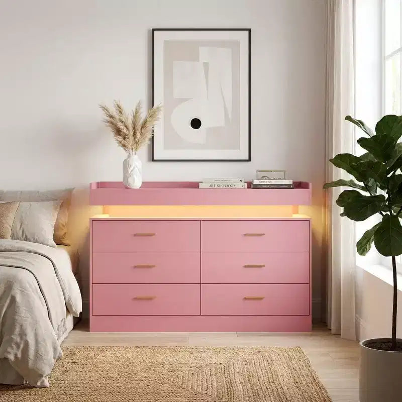 Moderner TV-Schrank mit 6 Schubladen & LED-Beleuchtung, schwebende Arbeitsplatte als Kaffeebar für Wohnzimmer Entertainment Center