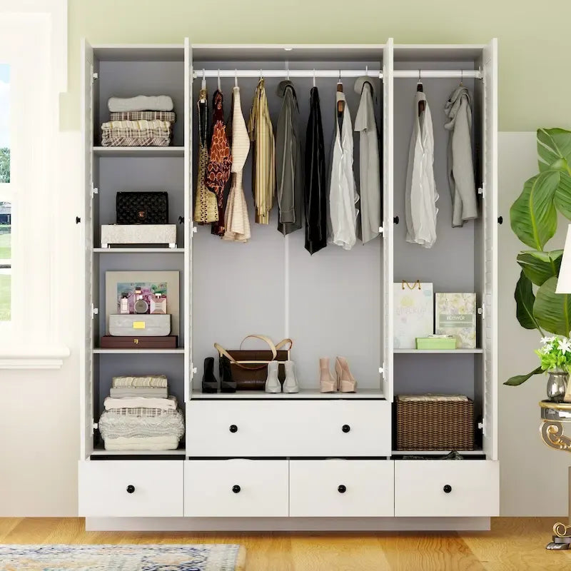 Kleiderschrank Hochschrank Schrank 59B Großer Freistehender Kleiderschrank Weiß