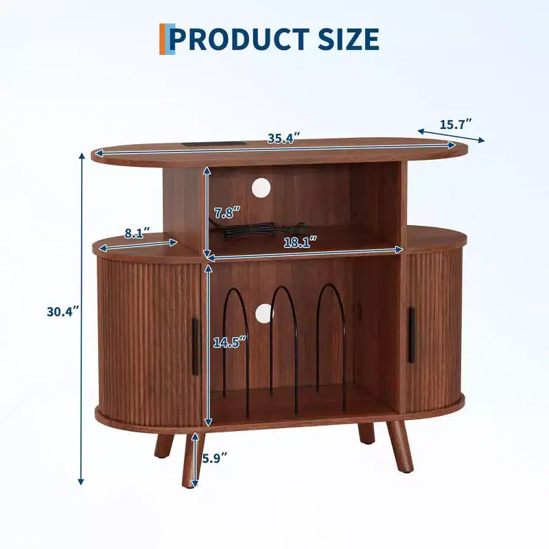 Plattenspielerständer im Mid-Century Modern Stil, Schallplattenregal aus Holz, offener Vinyl-Aufbewahrungsschrank, für Wohnzimmer, Schlafzimmer