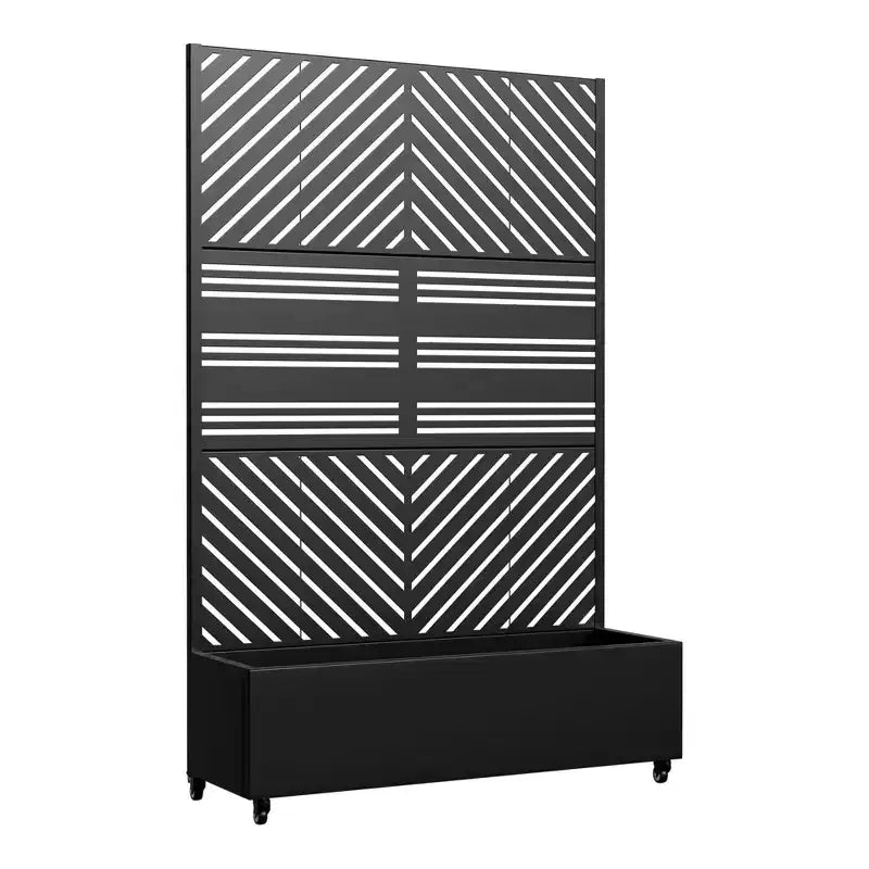 MAYEERTY Pflanzkasten mit Spalier Eisen Schwarz Parallel Line 01 Lamellen klassisch kombiniert Stil 183x119x41cm 3-teiliges Set