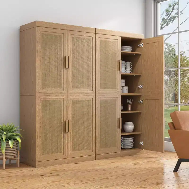 62 High Black Wicker Door Wood Grain Decorative Storage Cabinet with 12 Shelves