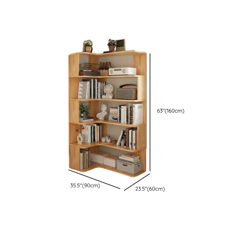 L-förmiges offenes Bücherregal aus Holz mit Naturfinish