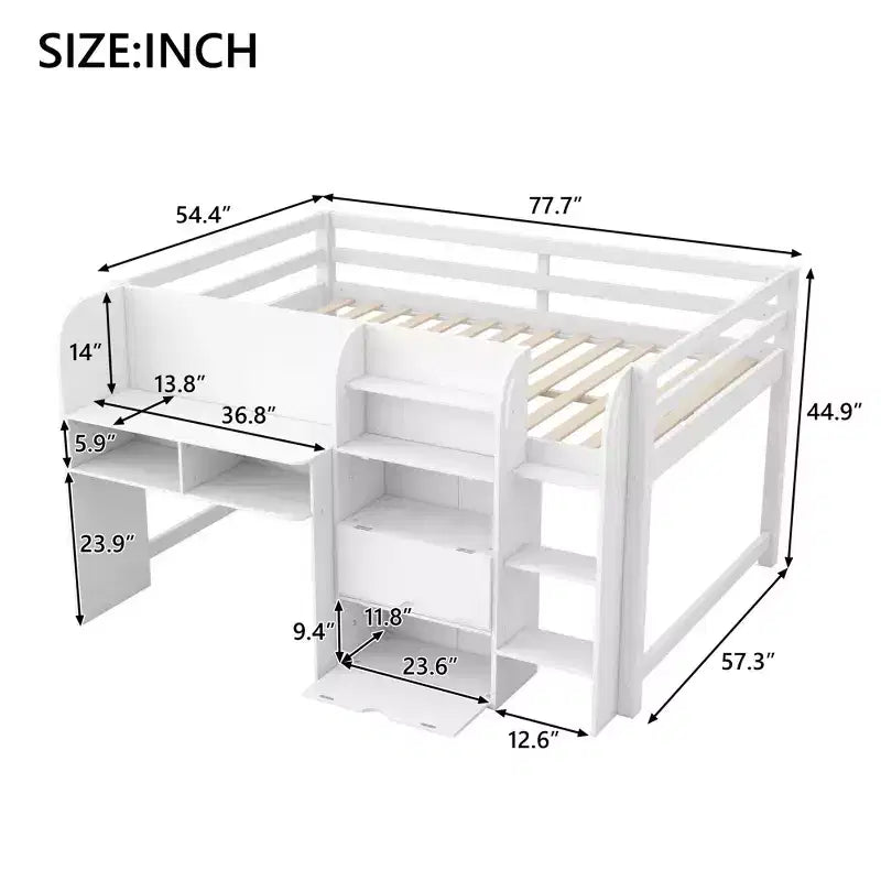 Niedriges Hochbett in Pink/Weiß mit Schreibtisch, Stauraum & Whiteboard – Einzelbett, 1 Person