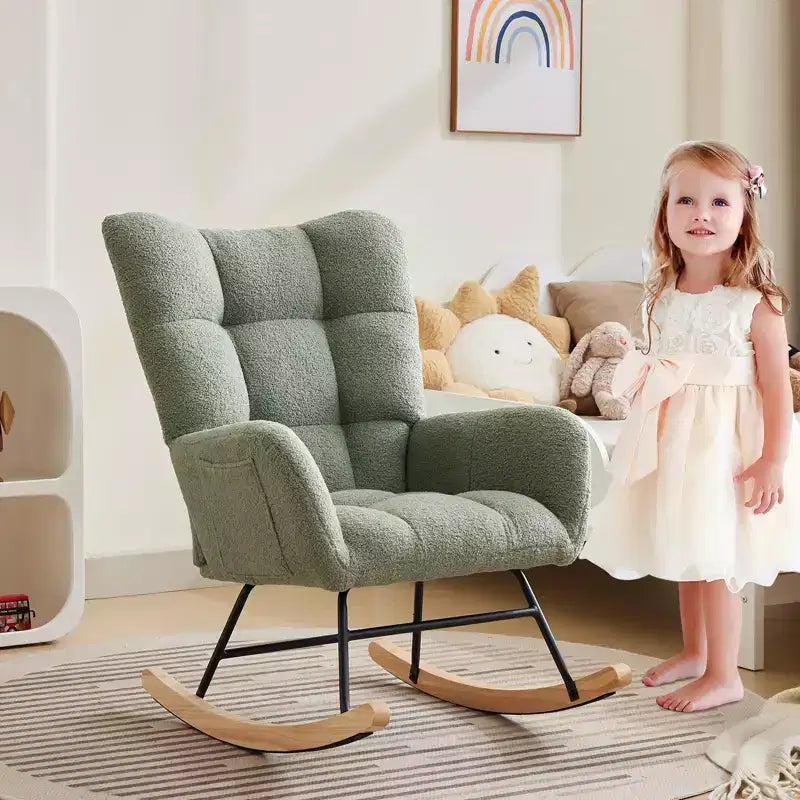 Schaukelstuhl für Kinderzimmer, Schaukelstuhl für Wohnzimmer zum Stillen, Bequeme Akzentsessel für Schlafzimmer, Plüsch-Teddy-Polstersessel für Innenräume