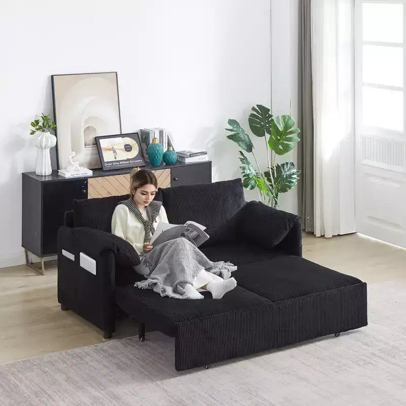 64.5 3-in-1 Schlafsofa aus Kord mit Ausziehbett