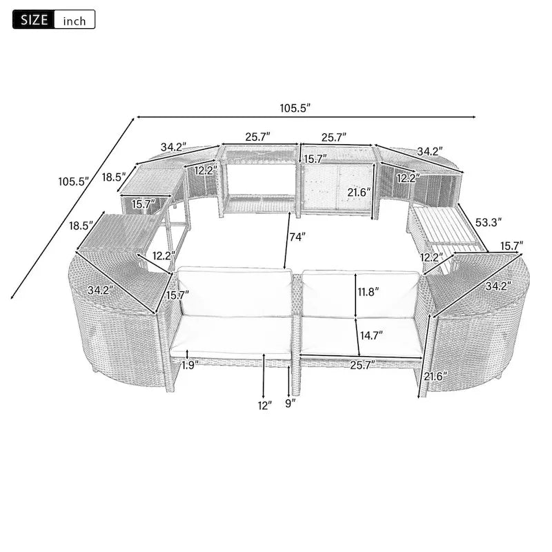 Spa-Umrandung Spa-Rahmen Quadratisches Outdoor-Rattan-Sofa-Set
