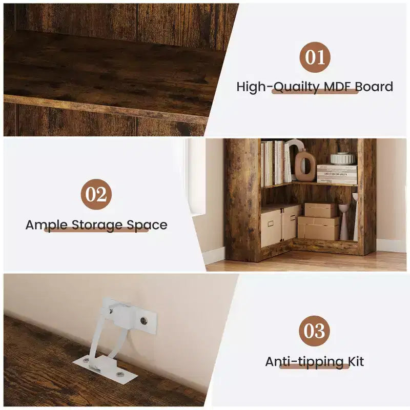 Schwarz/Weiß/Holz/Retro, L-förmiges Eckregal, 5-stöckig, Einzeln