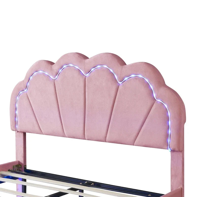 2-teiliges Schlafzimmerset mit LED-Podestbett in voller Größe und Stauraum-Ottomane