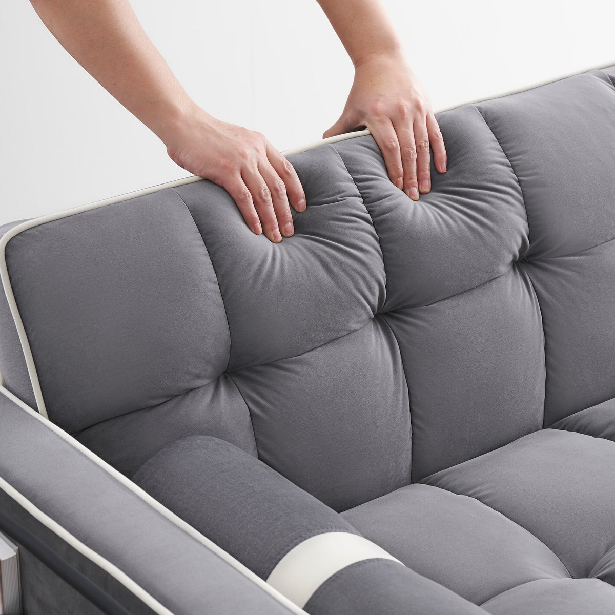 Samt-Schlafsofa zum Umbauen, 140 cm, 2-Sitzer, mit Ausziehbett, verstellbarer Rückenlehne, Seitentaschen und Handyhalterung