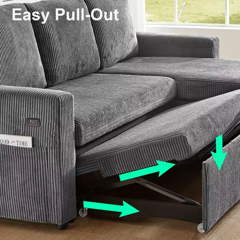 Dyonery 81 Sektional-Schlafsofa, L-förmige Ausziehcouch mit beidseitigem Stauraum, USB, verstellbare Rückenlehne
