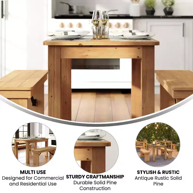 Flash Furniture 46 x 30 rechteckiger Esstisch aus massiver Kiefer im Landhausstil