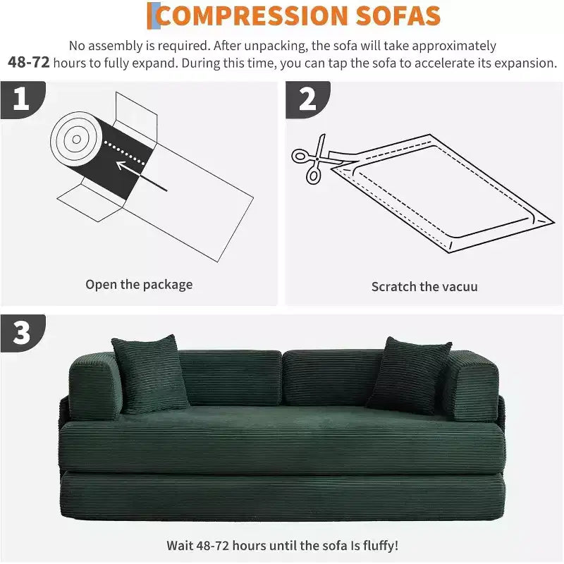 Cord-Boden-Schlafsofa mit Kissen, umwandelbaren Armlehnen und Rückenlehne, geeignet für Wohnzimmer, Schlafzimmer und Apartments.