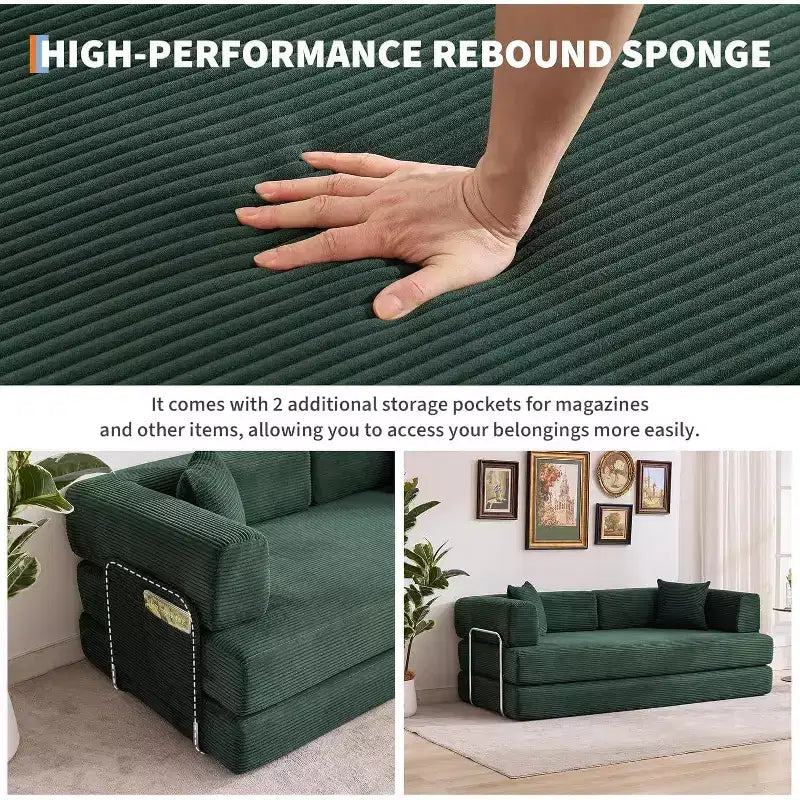 Cord-Boden-Schlafsofa mit Kissen, umwandelbaren Armlehnen und Rückenlehne, geeignet für Wohnzimmer, Schlafzimmer und Apartments.