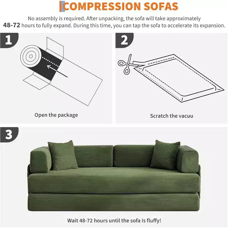5-in-1 Schlafsofa, 78.8 Modulares Cord-Schlafsofa mit stabilem Rahmen, Multifunktions-Futon für kleine Räume, Wohnzimmer und Gästezimmer