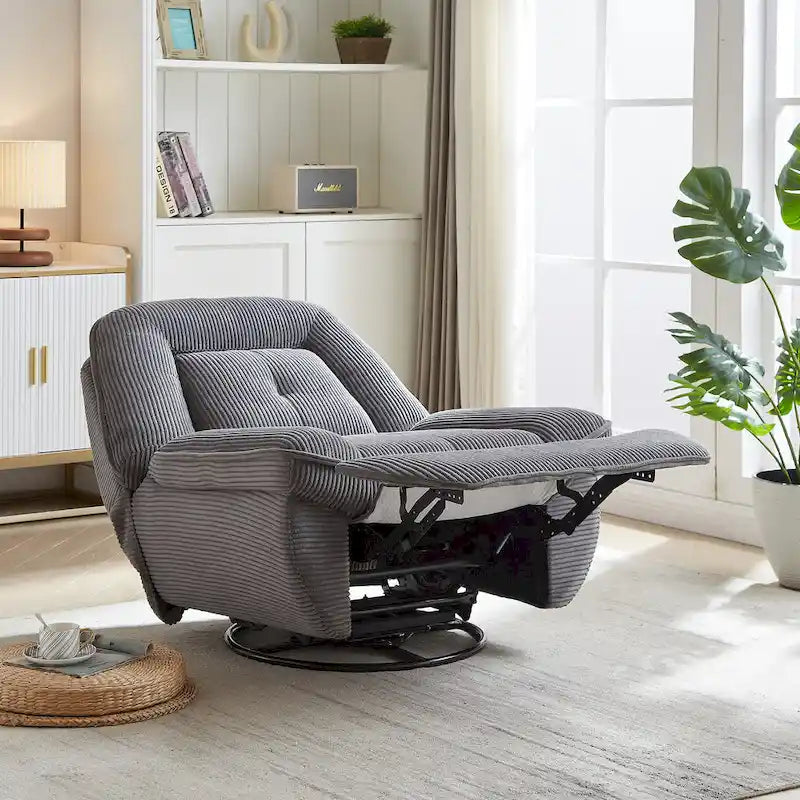 Drehbarer Relaxsessel aus Cord mit Gleitfunktion und Fußstütze für das Wohnzimmer