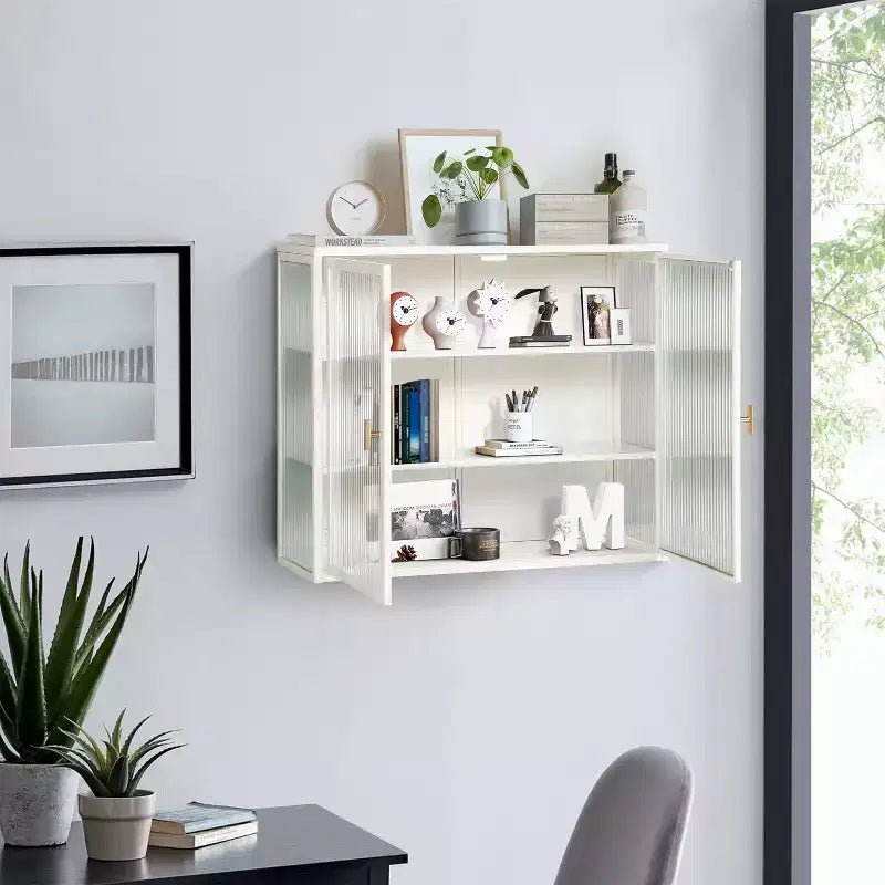 Okak Moderner 2-türiger Wandschrank mit 3-stufigem Stauraum und Glastüren für Flur/Esszimmer/Wohnzimmer/Küche