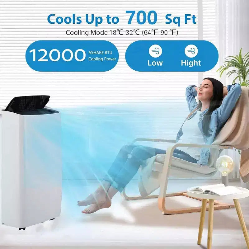 12.000 BTU mobile Klimaanlage für 50 m² 3-in-1-Klimagerät mit Kühl-/Entfeuchter-/Ventilator-Modi