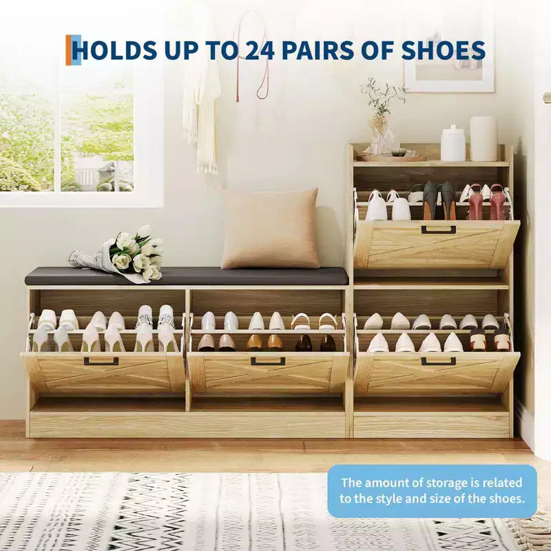 Bauernhaus-Schuhschrank, Holz-Eingangsbank mit 4 Kippschubladen, schmaler, versteckter Schuh-Organizer, freistehendes Schuhregal für Flur und Diele